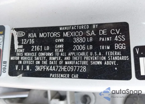 2017 Kia Forte Lx from USA, damaged, VIN 3KPFK4A72HE097728